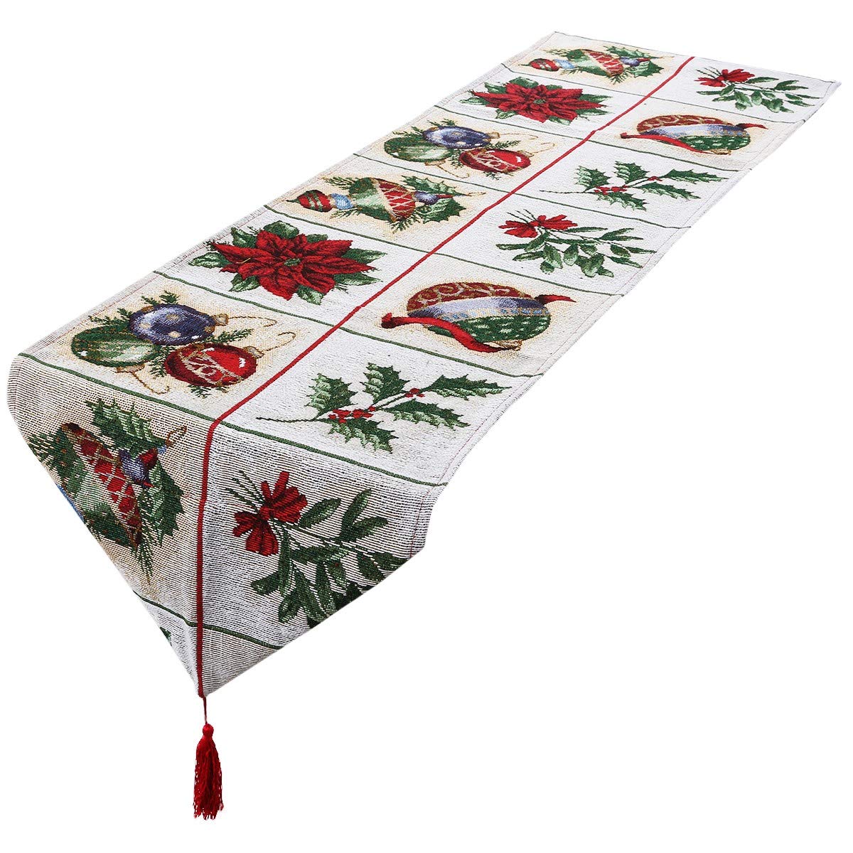 mookaitedecor Blanc Chemin de Table Noël Motifs Feuilles Fleurs,Table Deco pour Fête Maison Cuisine