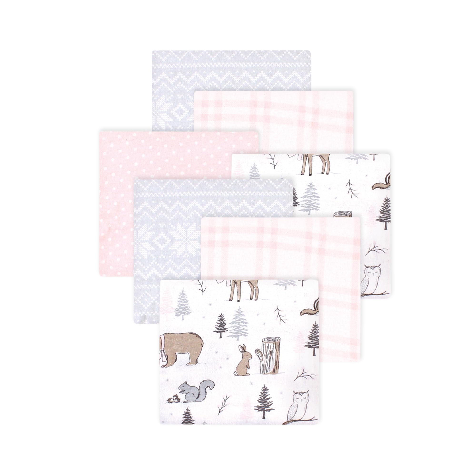 Little Treasure Hudson Baby Cotton Poly Flannel Receiving Blankets Multipack, Pink Winter Forest, 30x30 inches
