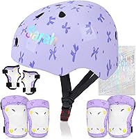 Vista 8 de Casco para niños, casco de bicicleta para niños pequeños con pegatinas DIY Unicornio, rodilleras y coderas ajustables, juego de protección