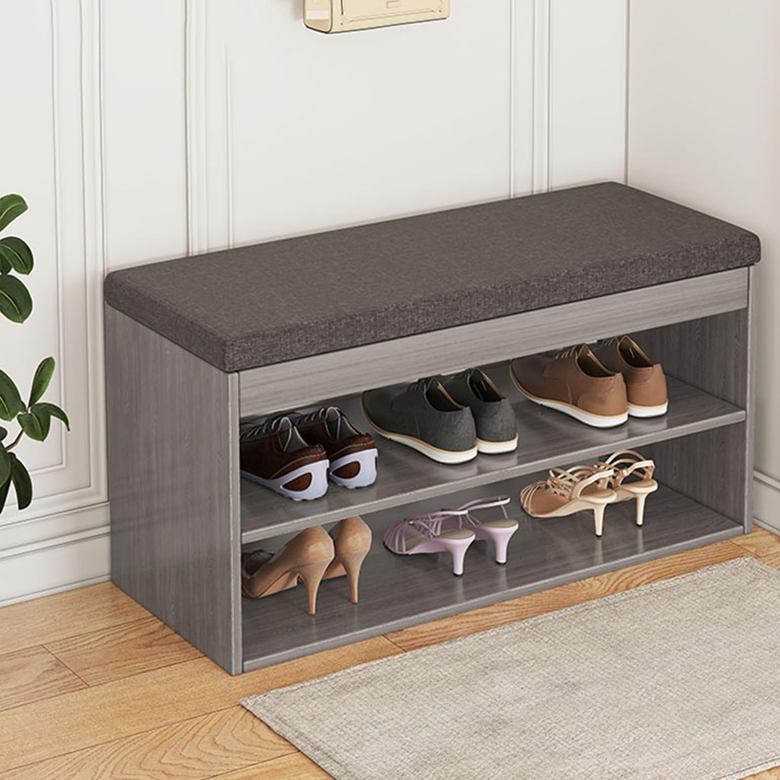 Banc à chaussures avec siège pour entrée accueillante et rangement de couloir moderne