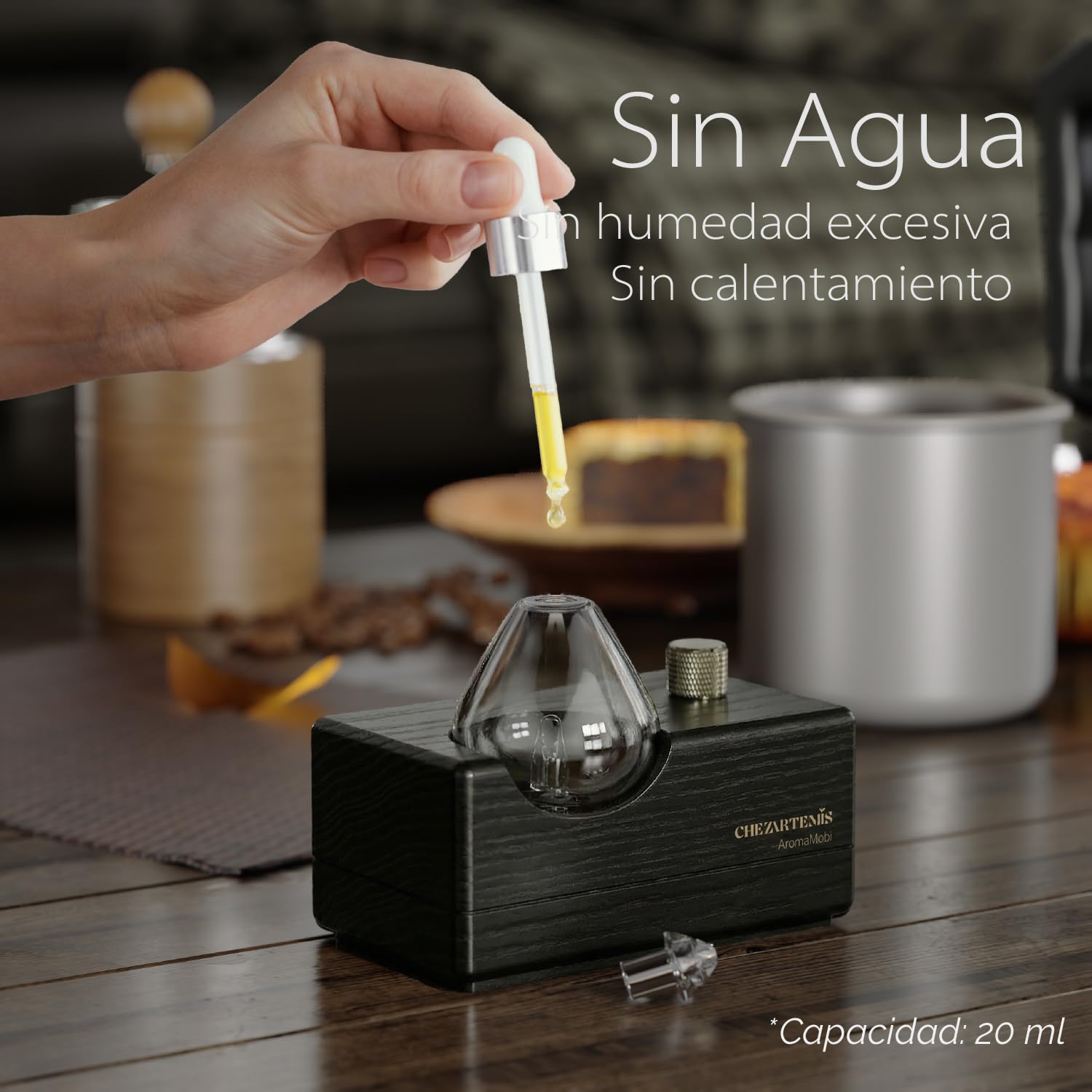 Black Obsidian Difusor Aceites Esenciales Sin Agua, Nebulizador Aromaterapia Vidrio Ahumado y Madera Negra, Ambientador Moderno Inalámbrico Recargable, Decoración artística para Hogar Oficina y Yoga