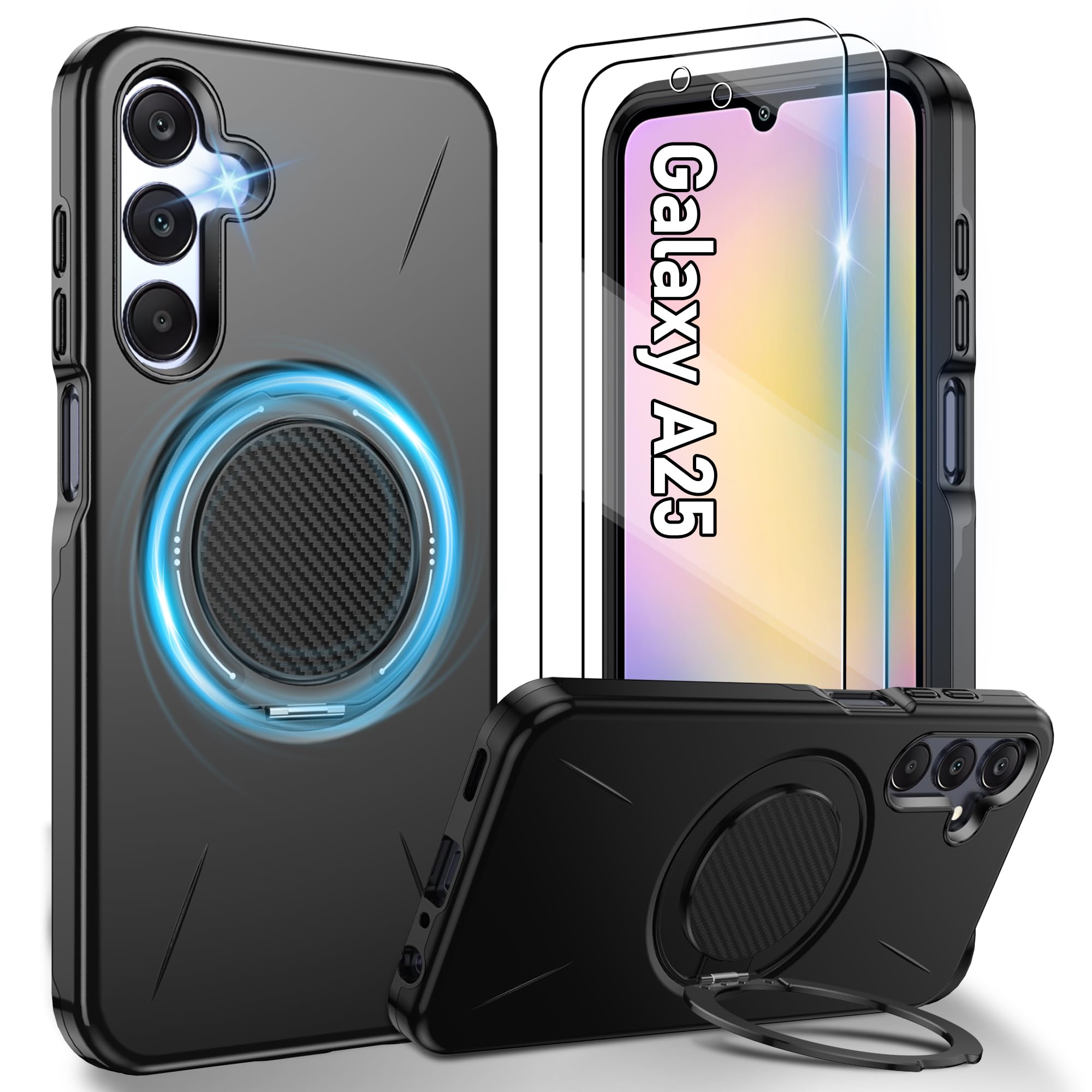 Gritup für Samsung S Serie Gehäuse [Kompatibel mit MagSafe Zubehör]: 2 Stück HD-Bildschirmschutz, eingebauter Kickstand, Dual Layer Stoßdicht, Kamera Guard, Samt Touch