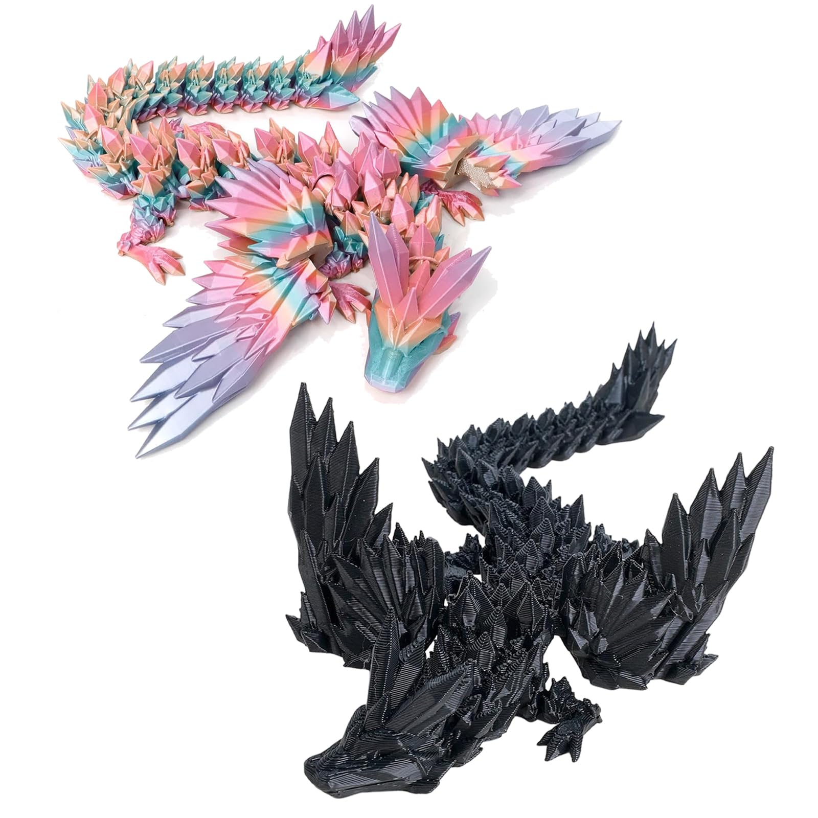 2 PCS 3D Printed Dragon, 20cm Articulated Dragon Toys with Wings, Stress Relief 3D Printed Animal