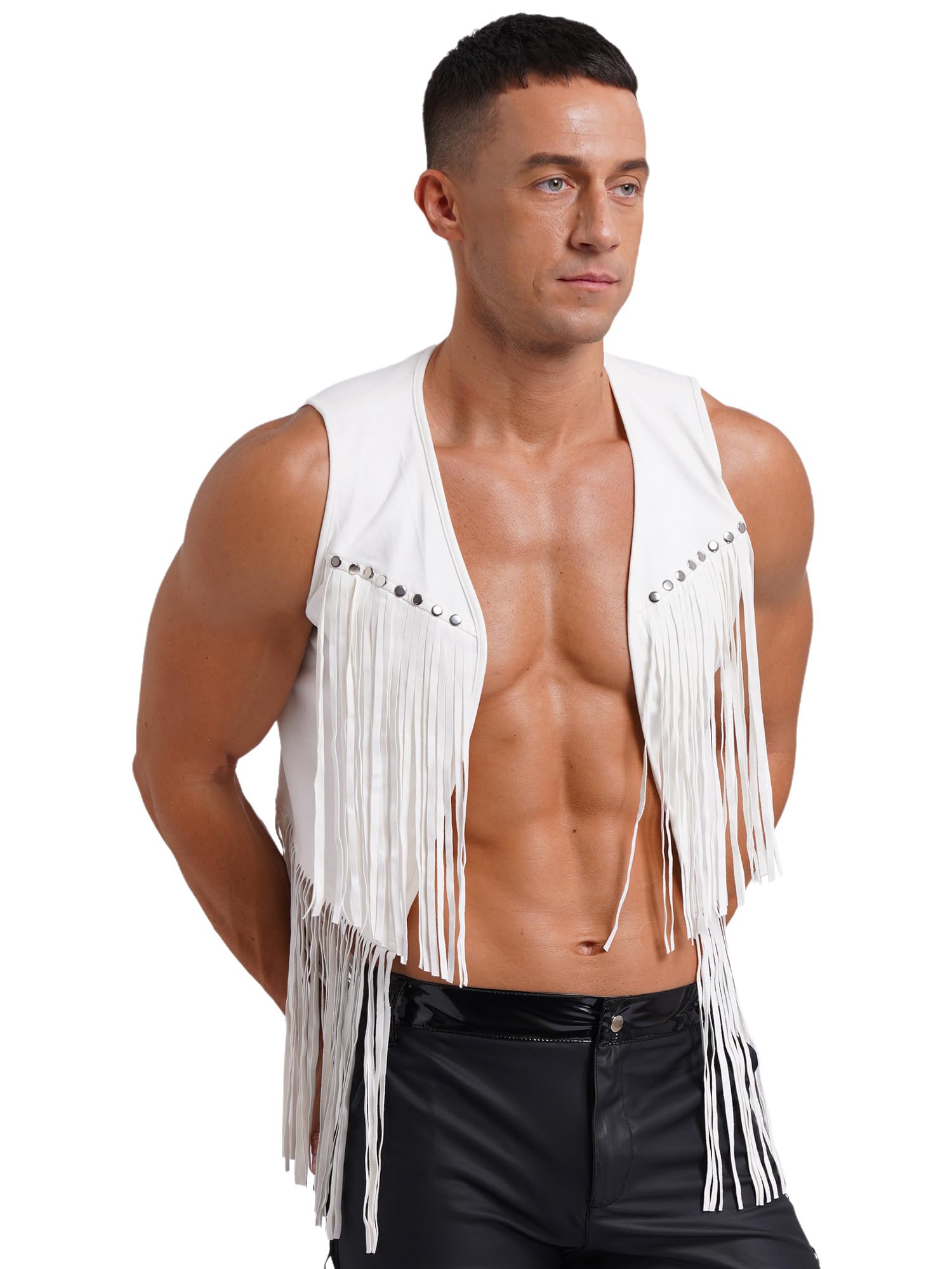 Amazon.co.jp: メンズ フリンジ ベスト フロントオープン コスプレ