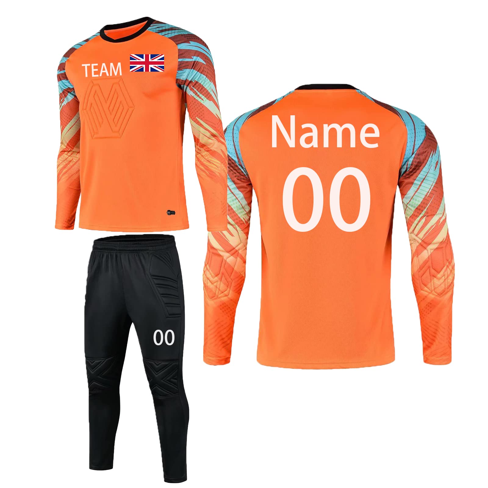 Laifu Unisex Orange Personalised Football Goalkeeper Shirts And Pants Custom Goalkeeper Kit For Men Women Kids With Name Team Number Logo (Orange)