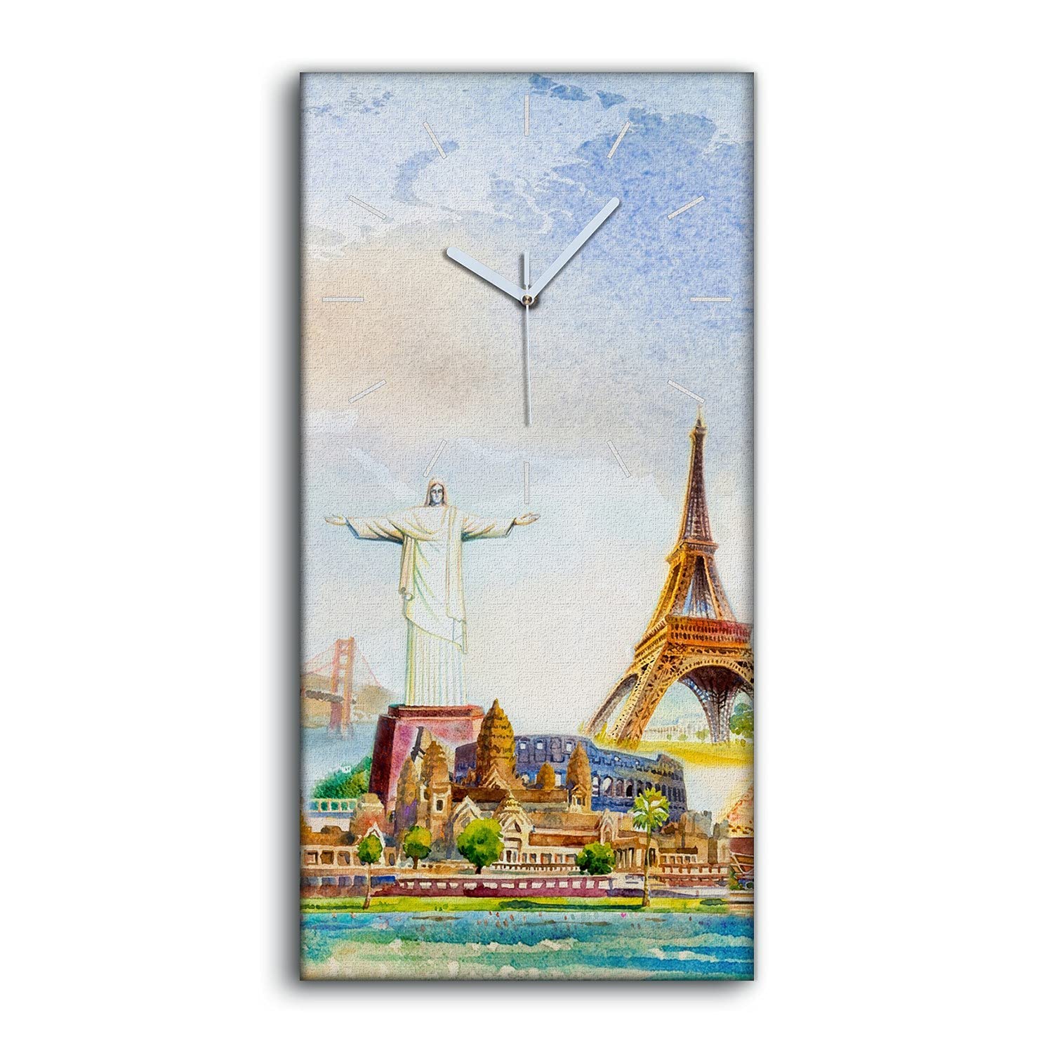 Horloge sur Toile Coloray 30x60cm Art Moderne et Silencieux Histoire Culture Map
