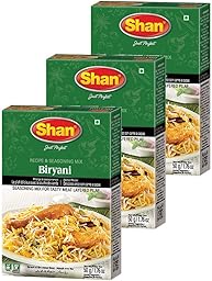 Shan Biryani Recipe and Seasoning Mix 1.76 oz (50g) - Spice Powder for Tasty and Spicy Meat Layered Pilaf - Suitable for Vegetarians - Airtight Bag in a Box (Pack of 3)
