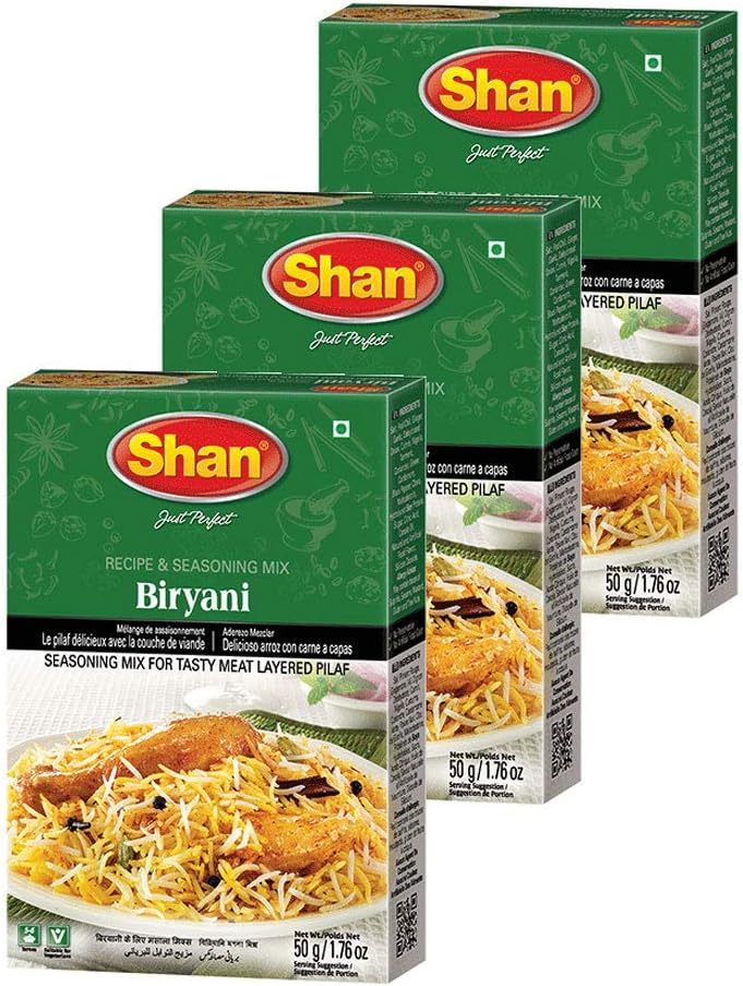 Shan Biryani Masala Seasoning Mix (50g) - Authentic Spice Packets for Flavorful Layered Rice Pilaf - Perfect for Chicken, Meat & Vegetable Biryani - Traditional Indian Seasoning Blend - (Pack of 3)
