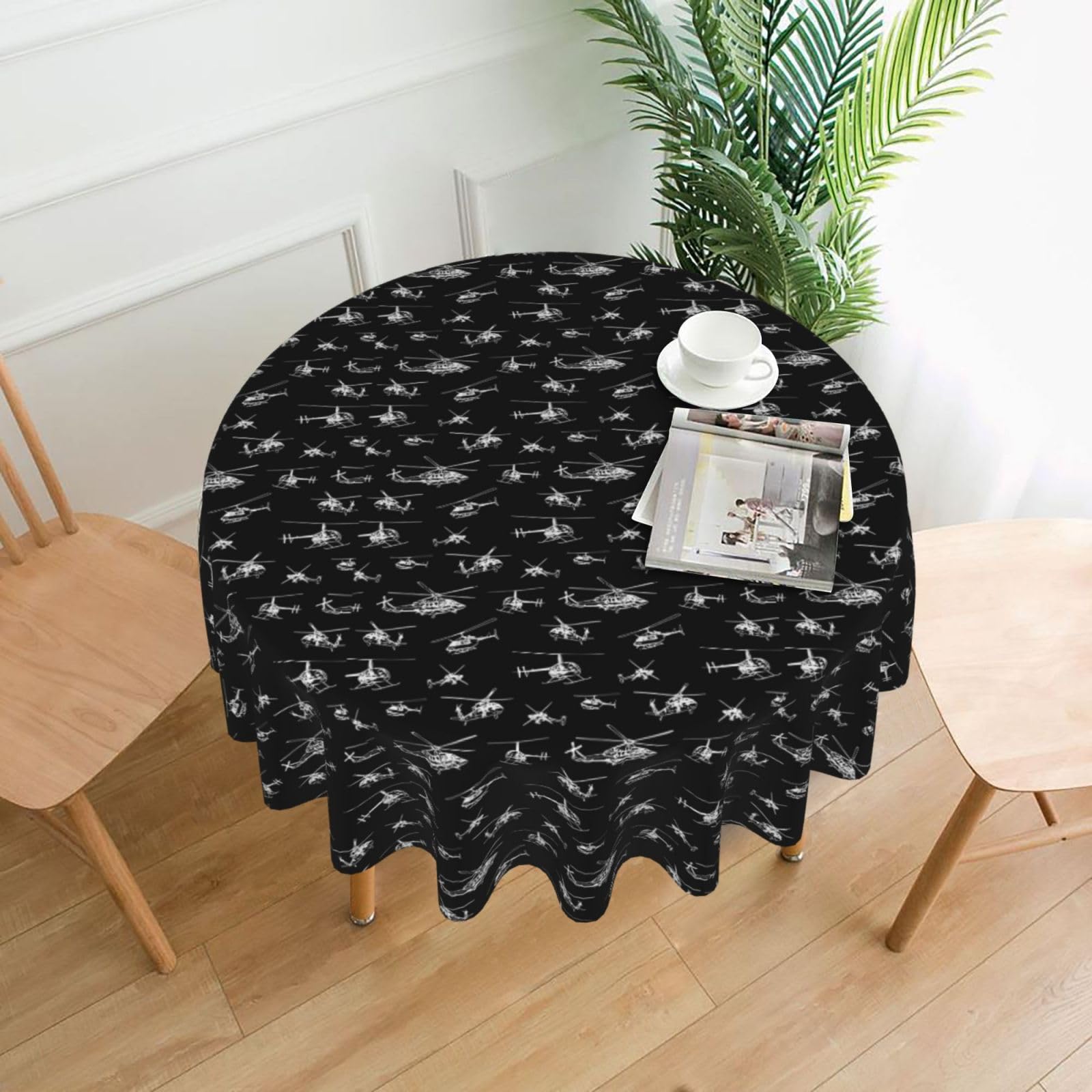 YYHHAOFA Helicopter Prints 60in Round Decorative Tablecloth – High-Grade Polyester Throw Cover for Dining, Parties, and Outdoor Events