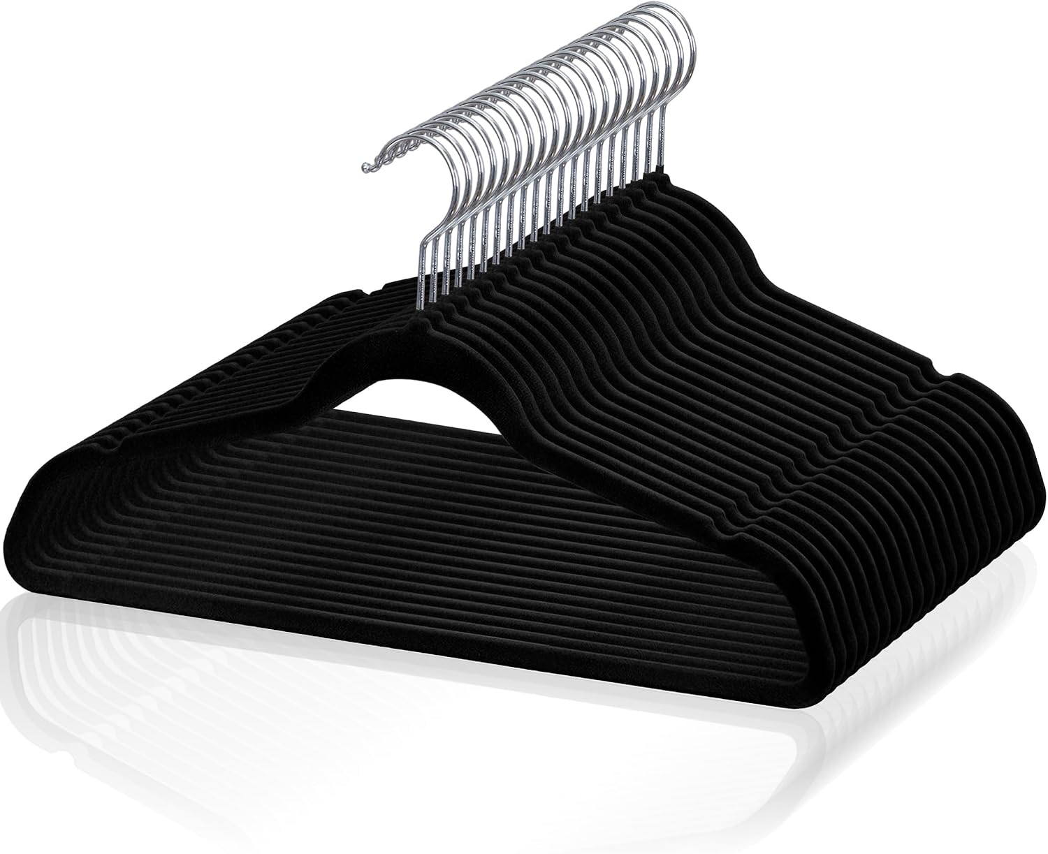Velvet Hangers 100 Pack - Durable Felt Coated Clothes Hangers with Non-Slip Design for Suits, Coats & Heavy Garments, Space Saving Wardrobe Organization, Black