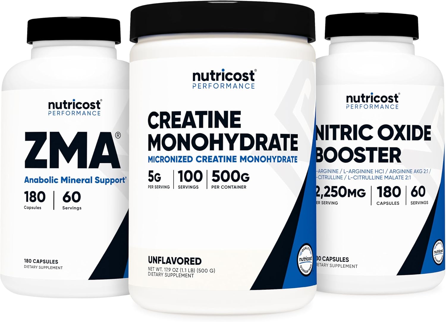 Nutricost الكرياتين 500 جرام، وأكسيد النيتريك 180 كبسولة، وحزمة كبسولات ZMA 180