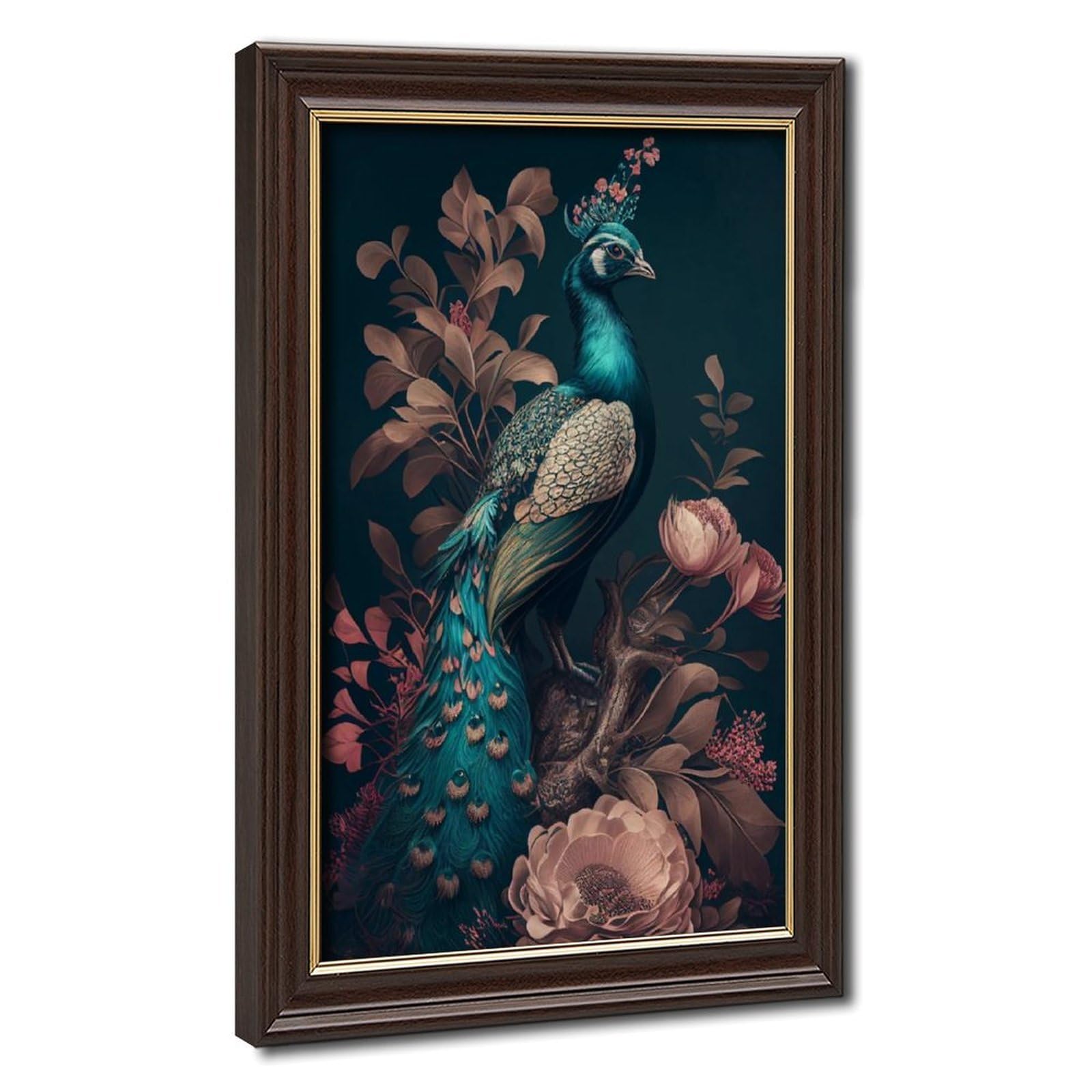 Bareronor Mokume Gane Frame-Style Elegant Peacock Canvas Poster For Bedroom Decor Gift