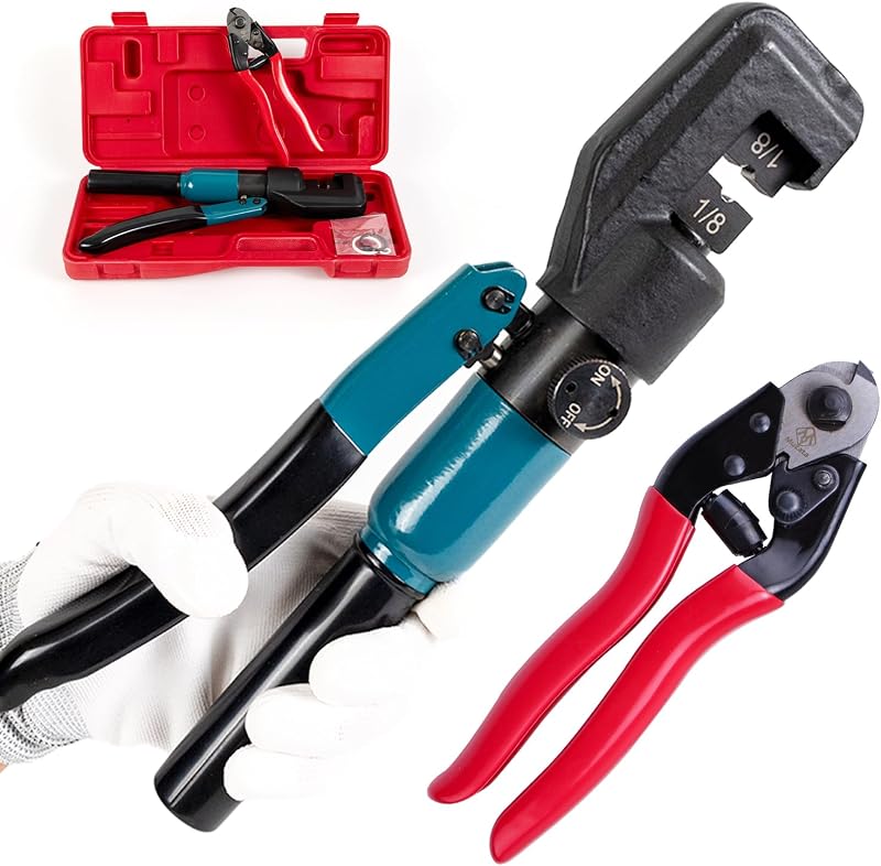 Muzata Cable Railing Crimping Tool Hydraulic Crimper with Wire Cutter CK12 | Cable Railing Tool, For 1/8" Stainless Steel Wire Rope and Fittings, Swaging Kit, Crimping Dies Included, Labor-saving Design