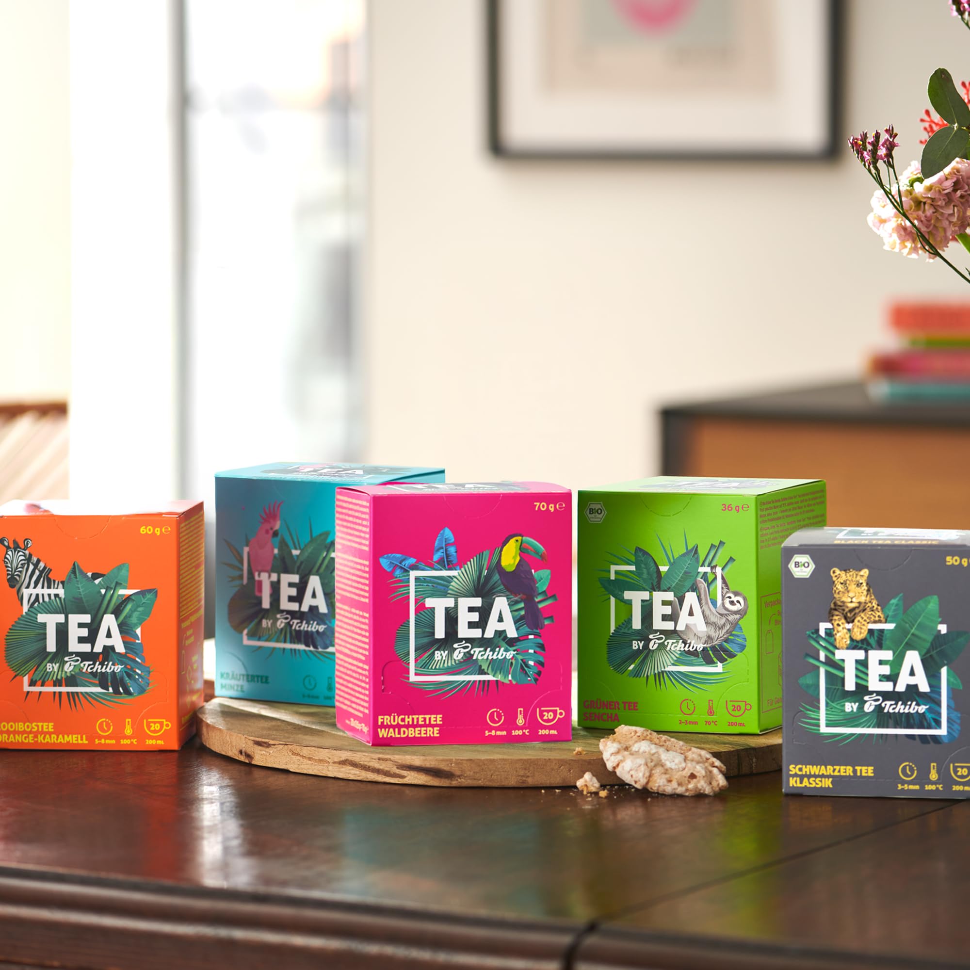 Tchibo Tee „TEA by Tchibo“ Probierbox Verschiedene Sorten Pfefferminz-, Früchte-, Schwarz- und Grüntee Vorratspack Maxipack Teebox, 100 Stück – 5 x 20 
