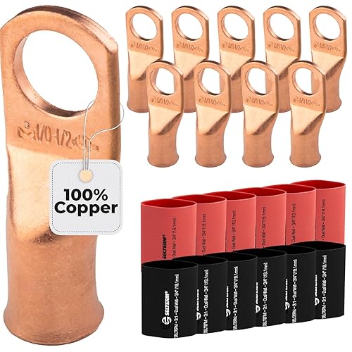 Miniatura 419 de SELTERM - 2 terminales de anillo resistentes para cable de batería, calibre 4 AWG, pernos de 3/8 pulgadas, terminales de calibre 4, ojales de cobre