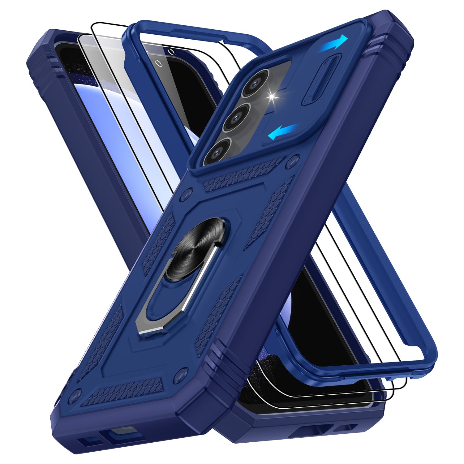 for Samsung Galaxy S23 FE Case with 2PCS Screen Protector, Build in 360° Rotating Ring Kickstand, Military Grade Protectiv...