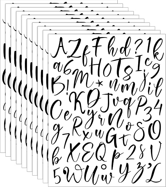 10 Sheets Letter Stickers,Alphabet Number Stickers, Script Pantry Labels, Self-Adhesive Vinyl Sticker for DIY, Kitchen, Signs, Window, Door, Containers, Jar Labels