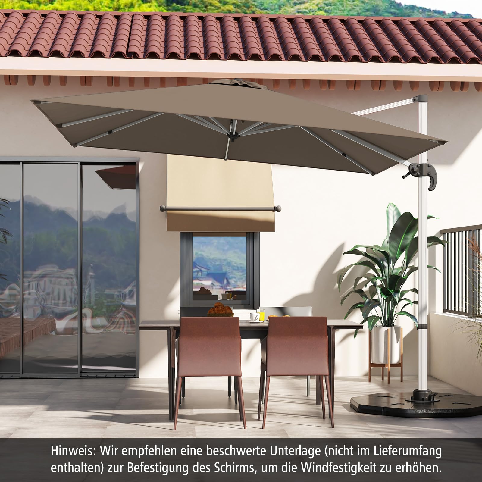 COSTWAY Parasol przeciwsłoneczny, prostokątny, 300 x 300 cm, duży parasol przeciwsłoneczny z korbą, parasol ogrodowy, odchylany, obracany o 360°, parasol tarasowy, do ogrodu, na taras, balkon
