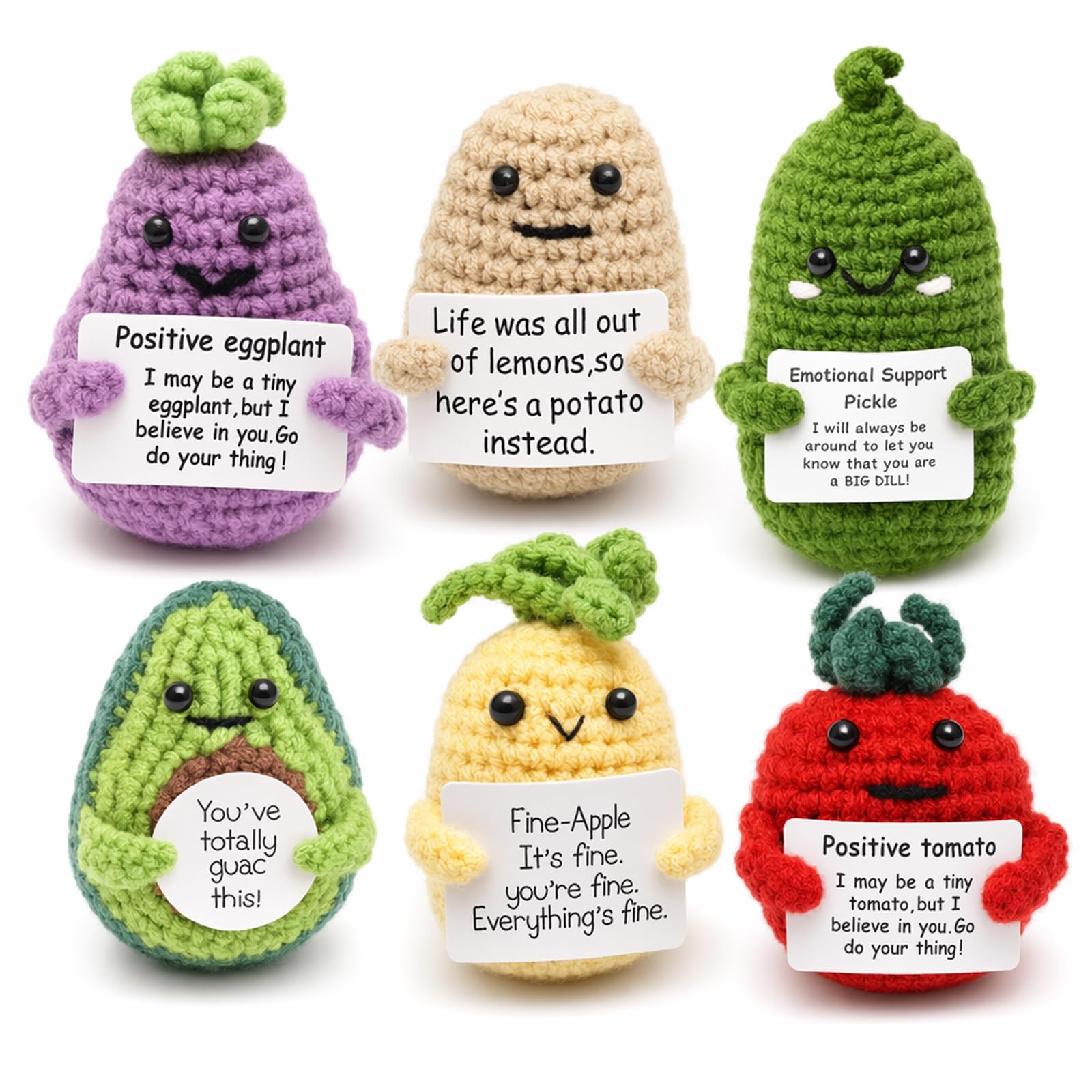 6PCS Positive Crochet Animals Crochet Set, Handcrafted Positive Crochets Decor, Home Office Desktop Bookshelf Ornament For Daily Decoration & Gifting