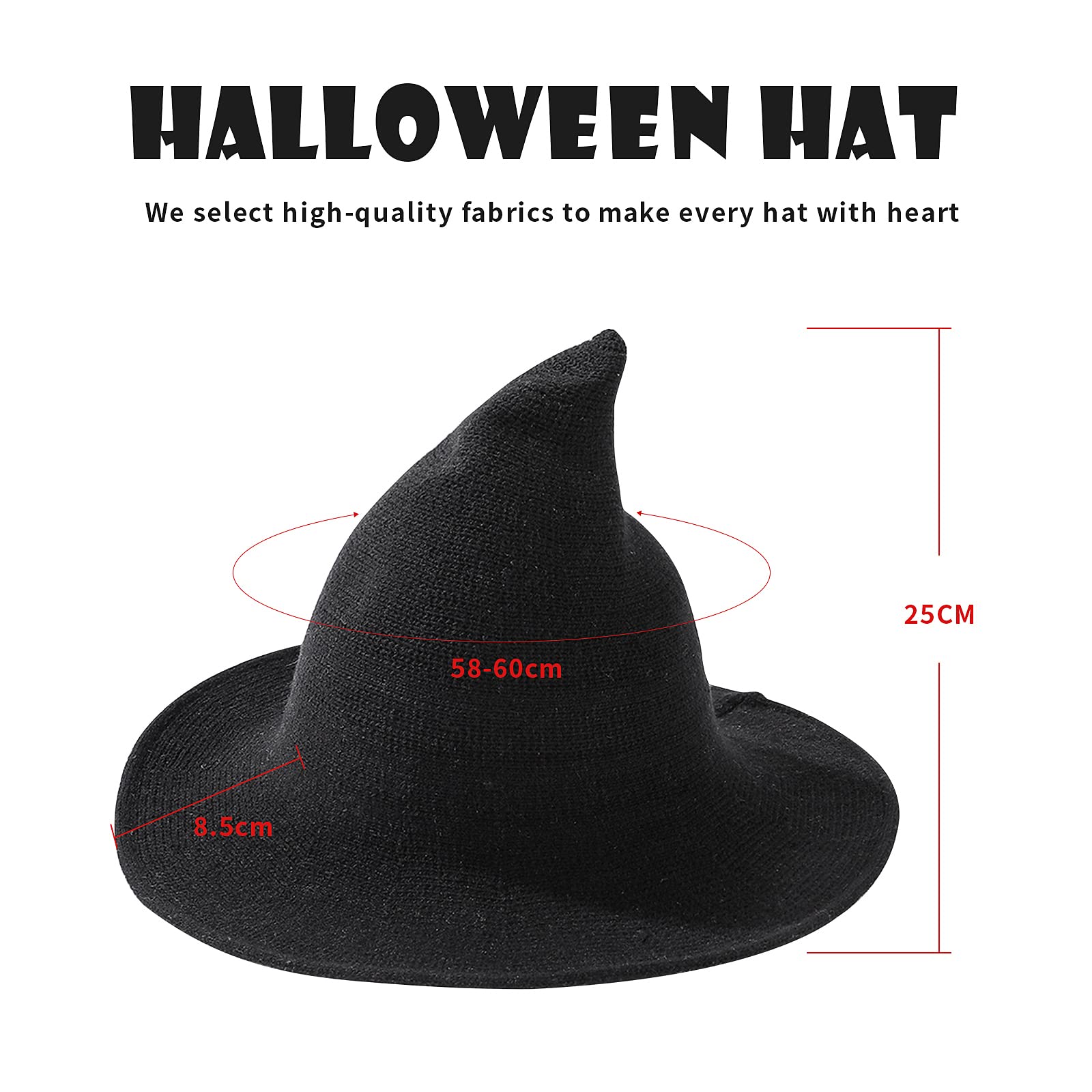 Mookiraer Halloween Witch Cosplay Hat for Women Wide Brim Foldable Pointed Cap for Halloween Party Wizard Hat Costumes Accessory (Black)