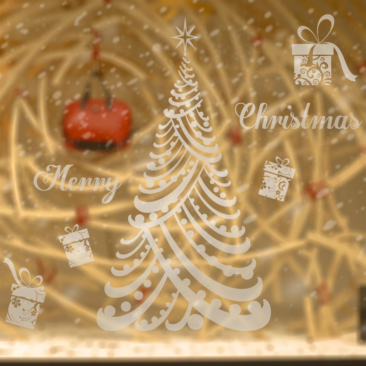 Sapin de Noël autocollant givré 110 cm décoration vitre