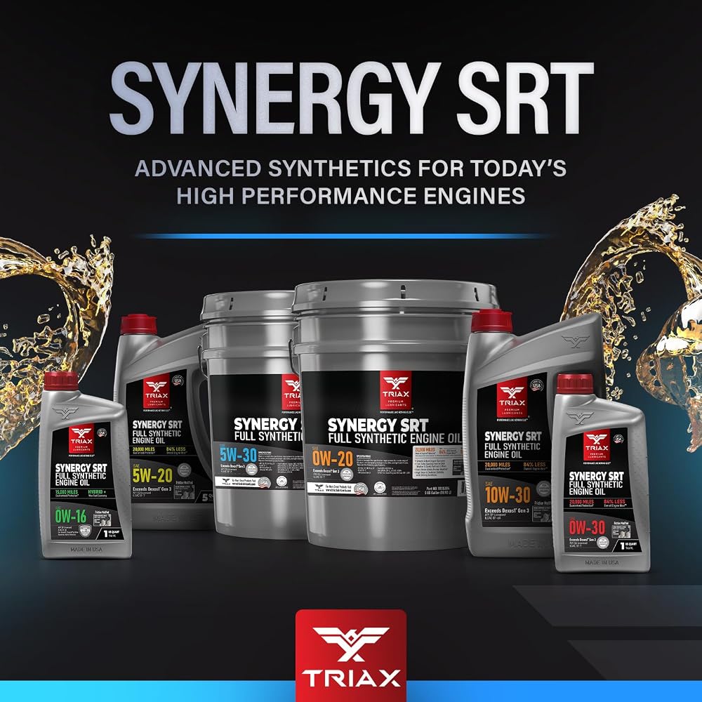 TRIAX Synergy SRT 5W-30 - Full Synthetic, Friction Modified Engine Oil - 20K Miles, API SP Licensed, 3x Wear Protection - Nano Boron and Moly Friction Modified (5 Quart)