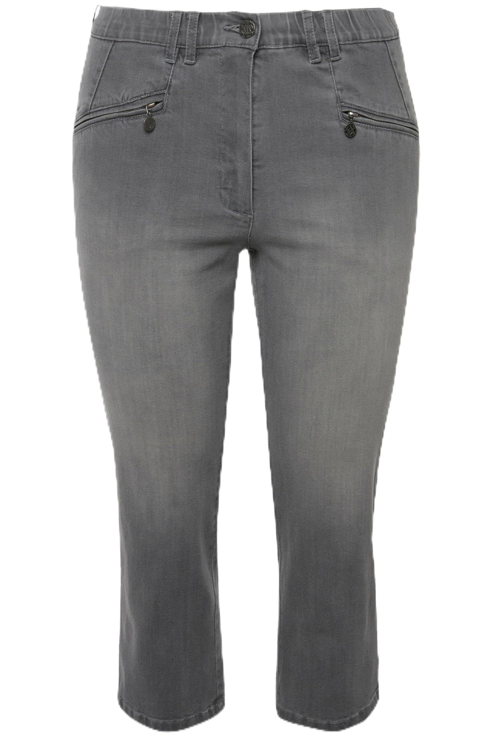 Ulla Popken Damen große Größen Übergrößen Plus Size Hose Mony, wadenlang, Zipptaschen, Stretch 803014
