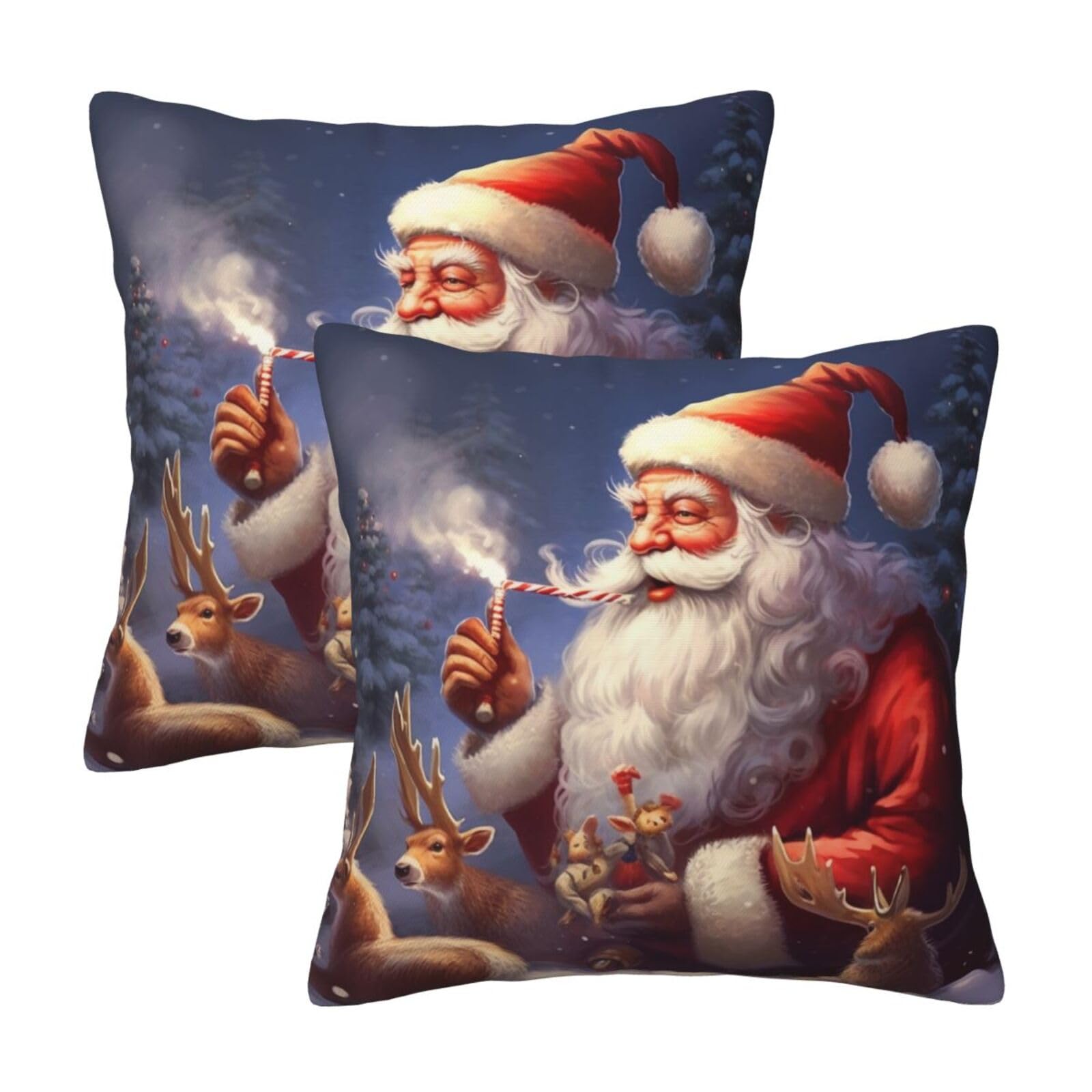 Santa Claus print Throw Pillow Cases 2 Pack Square Pillowcases Soft Pillow Protectors for Couch Livingroom Sofa Bed Office Car,30x30 CM