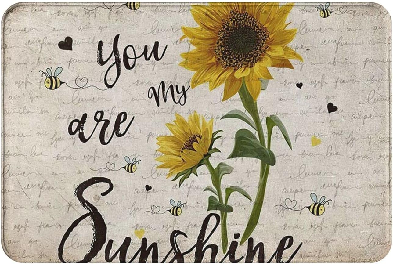 Rugs for Bedroom Fluffy Painted Sunflower and Bees Doormats Entrance Front Door Rugs Decorative Indoor Bathroom Kitchen Bedroom Entryway Floor Bath Mats You are My Sunshine Bath Mat 20x32 inch