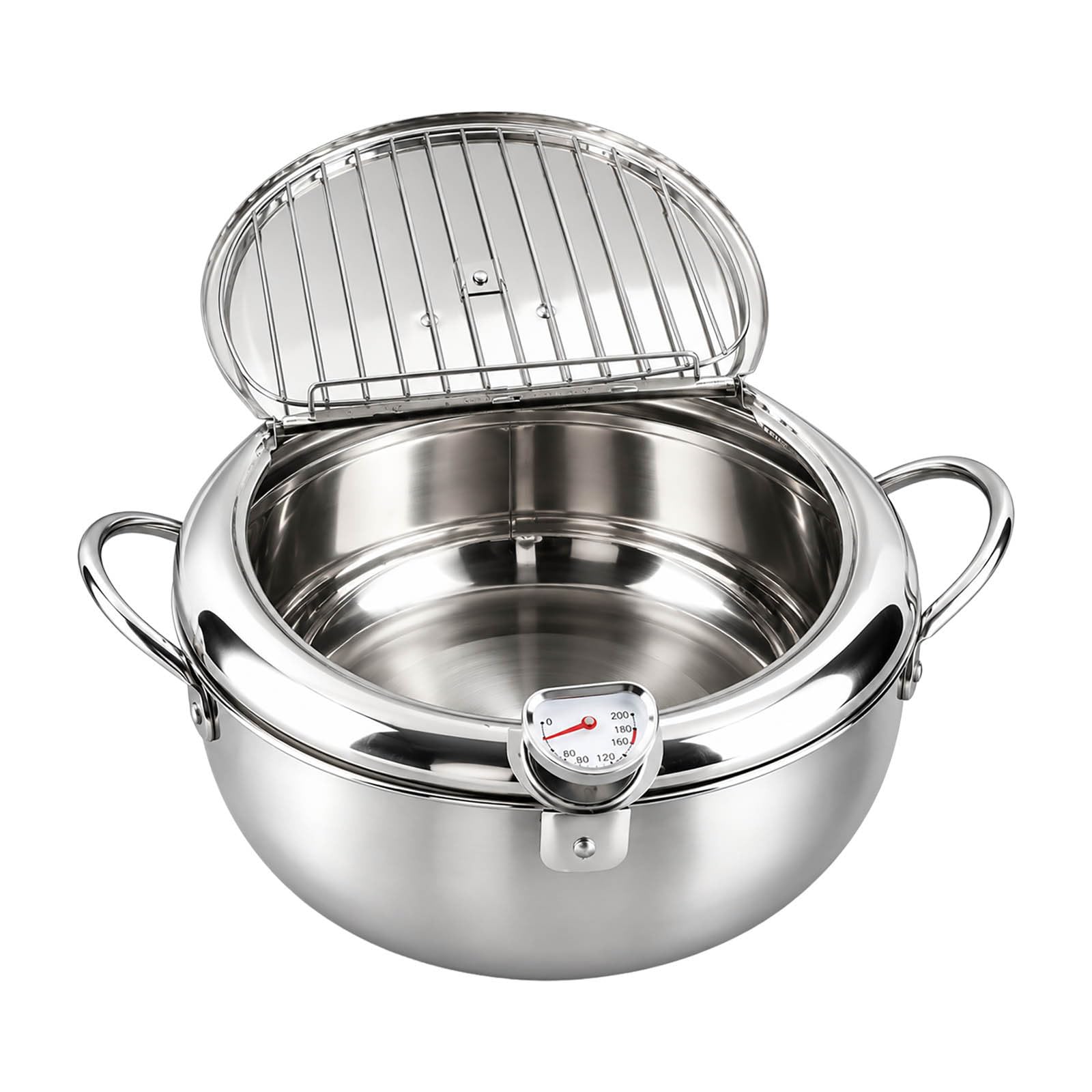 Japanische Tempura Fritteuse Topf Mit Thermometer und Deckel，Silber-S