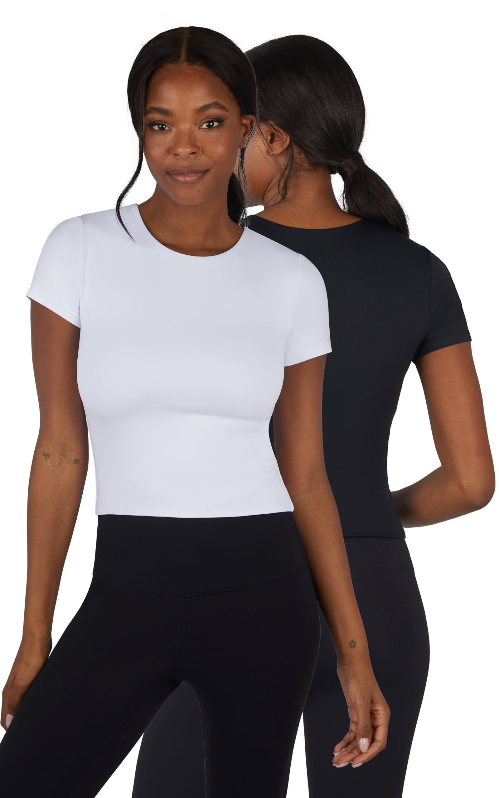 90 Degree By ReflexWomens 2 Pack Contour Meet and Greet Crew Neck Tee