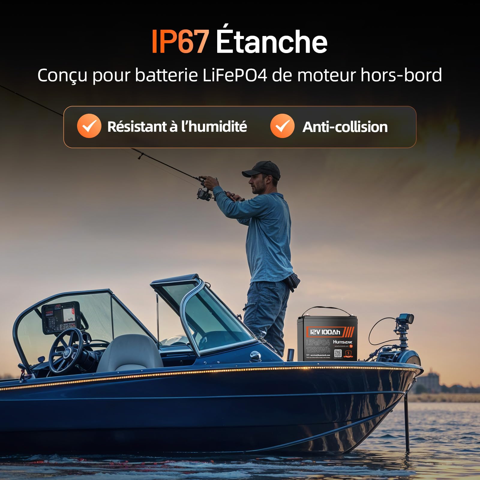 HumsiENK Lot de 2 Batteries Lithium 12V 100Ah LiFePO4, 1280Wh, BMS 100A Intégré, Groupe 24 Compactes et Légères, Remplace AGM, 15000 Cycles, pour Camping-Car, Solaire, Bateau