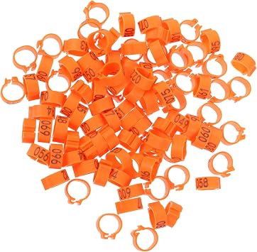 Mikikit 100pcs Lovebird Foot Rings Poultry Leg Bands Orange Plastic Ring for Pigeon Parakeet Canary