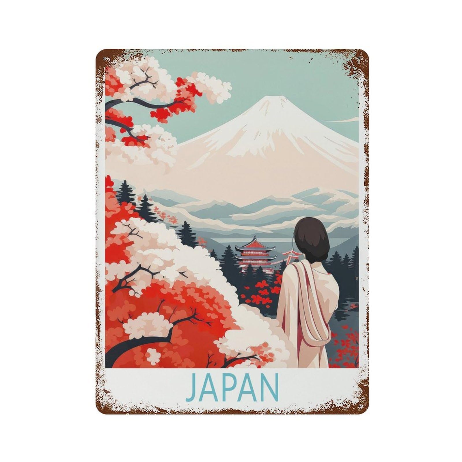 xiaoxiaoshen Japan Travel, Kyoto Fuji Japanese Minimalist Trinational Wall Decor Art Metal Tin Poster Modern Home Decor Art Home Bar Shop Decorations Vintage Sign 40x30cm