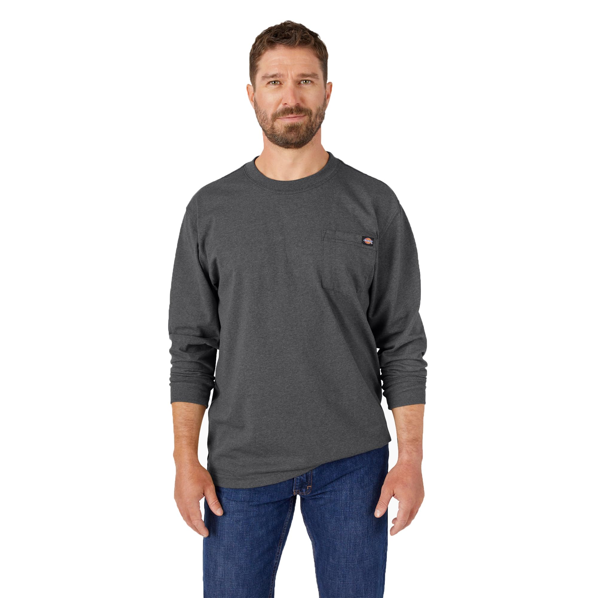 Dickies Men's Long Sleeve Heavyweight Crew Neck Work Utility T-Shirt, Charcoal Gray Heather, XXL