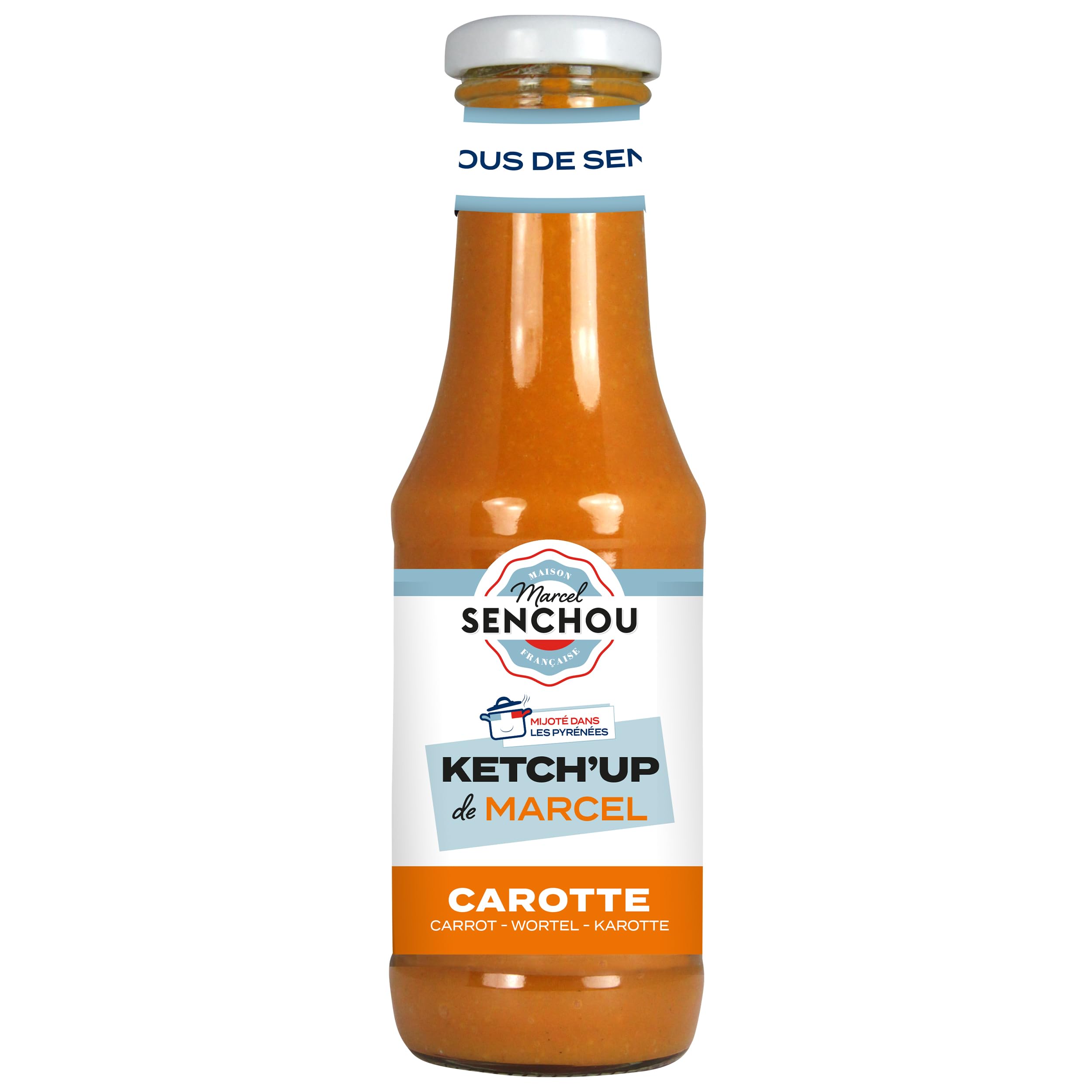 Pur Ketchup Carotte - Accompagnement de Poissons, Fruits de Mer, Tapas - Sans Colorant et Additif - Vegan Friendly & Gluten Free - 360g, Bouteille en Verre 82% Recyclé - SENCHOU
