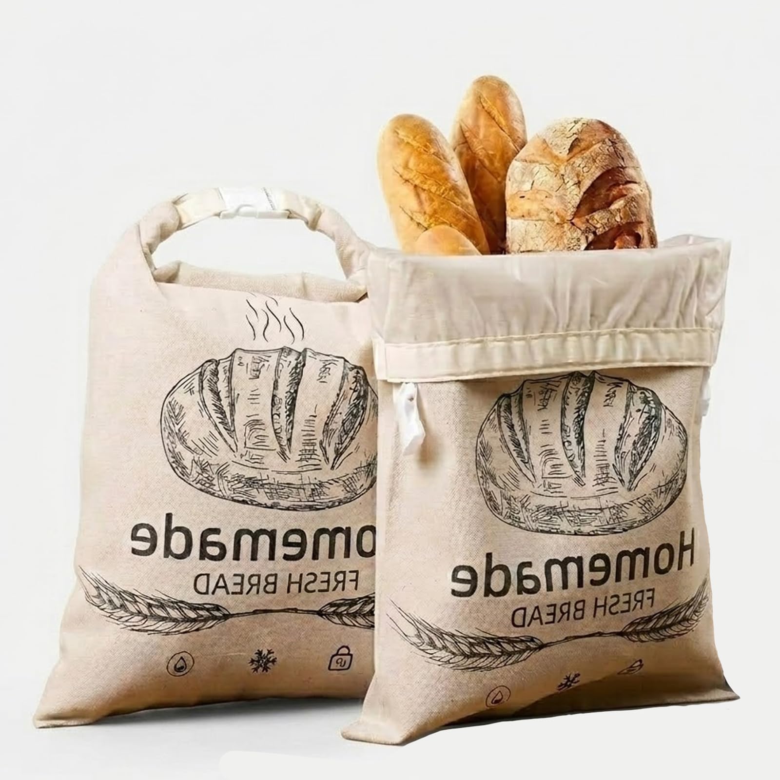 Beeswax Bread Bag Reusable Beeswax Bread Bag for Homemade Sourdough - Large Cotton Linen Bread Storage Pouch with Buckle Closure & Handle | Eco-Friendly Food Grade Bakery Bag for Fresh Loaf, Baguette