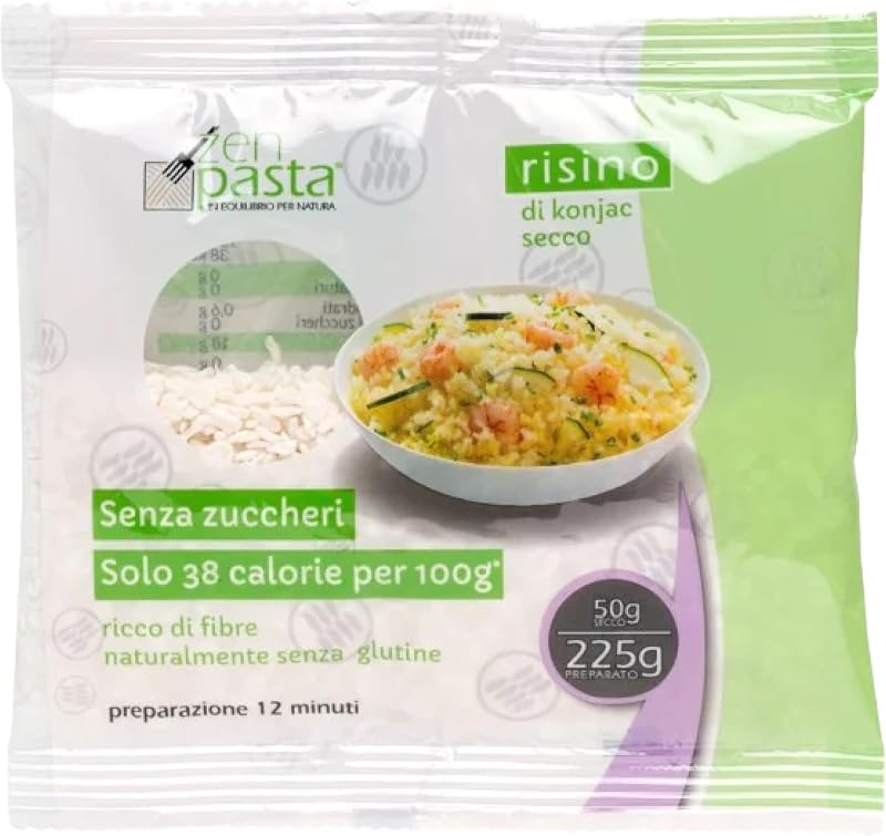 ZenPasta Riso Shirataki Essiccato - Riso Shirataki Ipocalorico e Senza Glutine - Ricco di Fiber - 50g Monodose