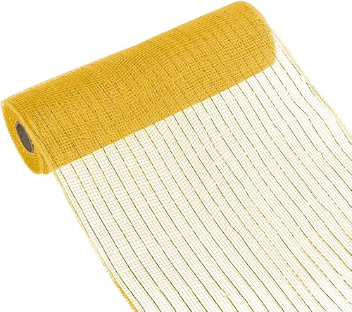 Cinta de poliéster de malla dorada para decoración, cinta de malla de 10 pulgadas de ancho x 10 yardas con lámina metálica brillante para coronas,