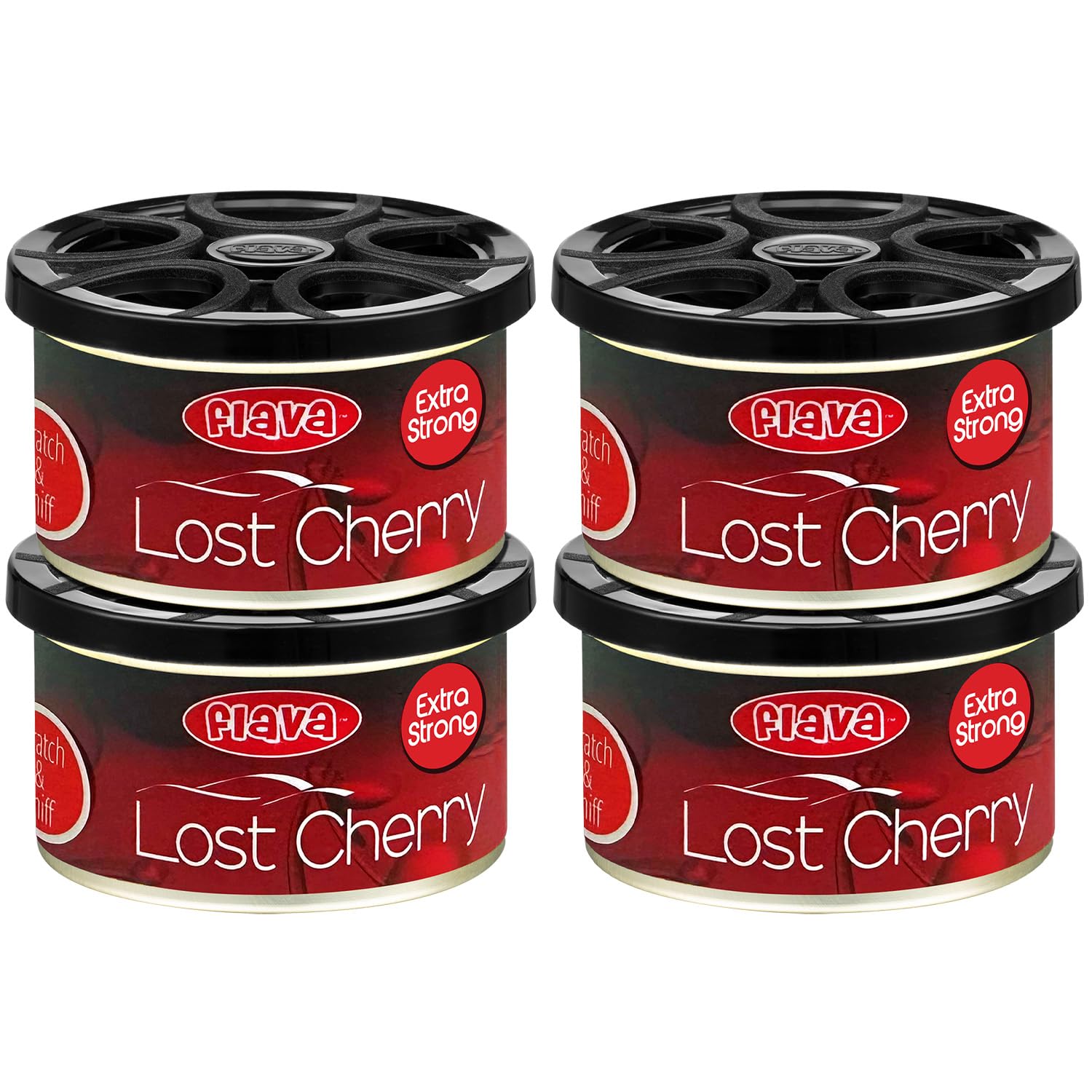 Flava Lost Cherry Couture Car Air Freshener Spray Turbo Can – Strong, Long Lasting Odour Eliminating Cherry Air Freshener Spray – Essential Car Accessories for Men and Women – 400ml, 4 Pack