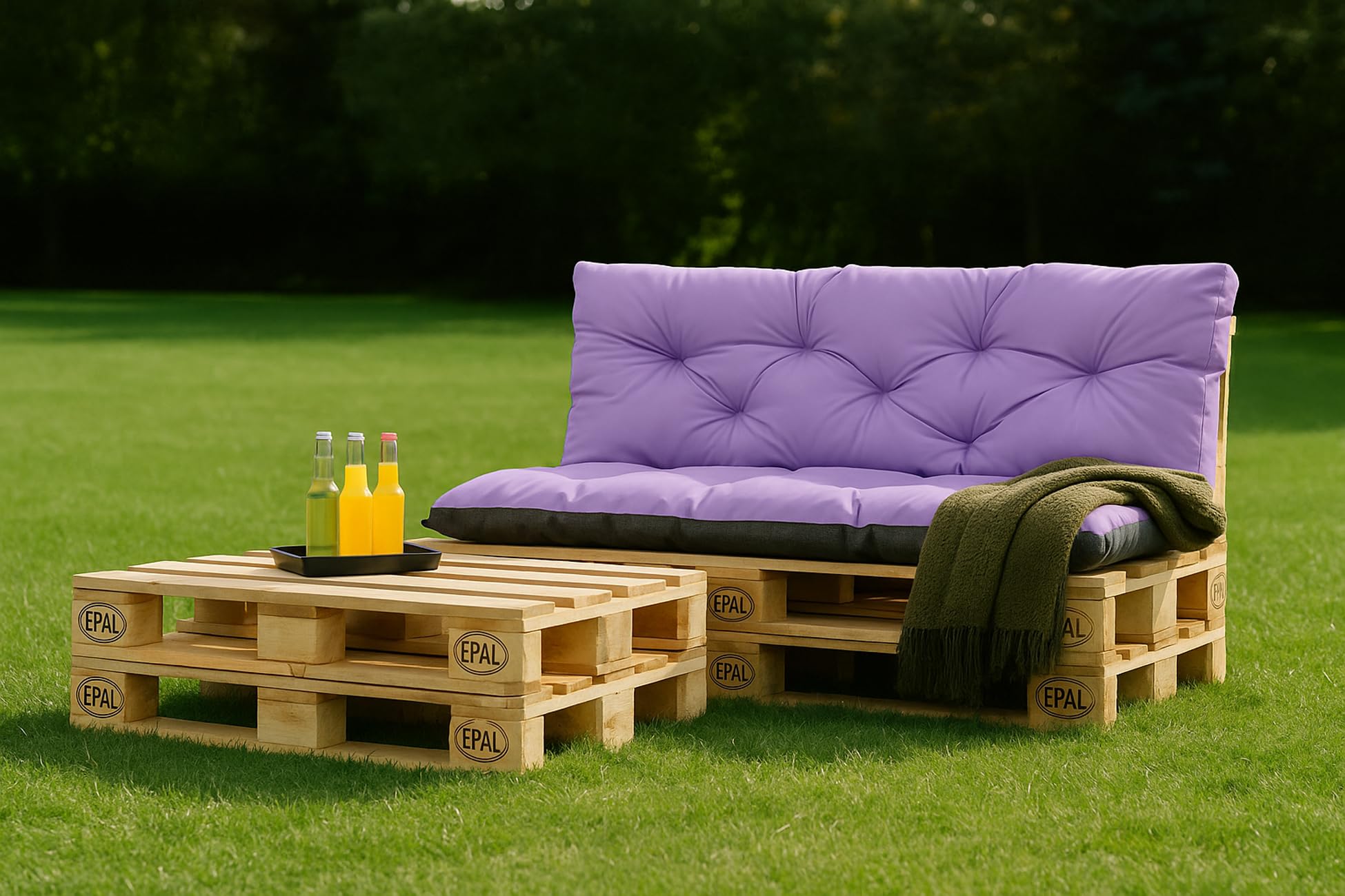 Cuscini pallet, Cuscini per pallet esterni/Cuscino Euro Pallet, Cuscino Divano, Cuscino Soggiorno da Giardino (Set:120x80+120x60cm, Nero)