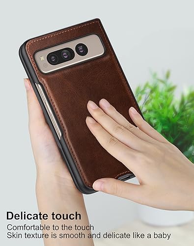 Miniatura 4 de Foluu Funda para Google Pixel Fold, funda de cuero, piel sintética + carcasa rígida de policarbonato ultra fina y duradera, funda protectora para