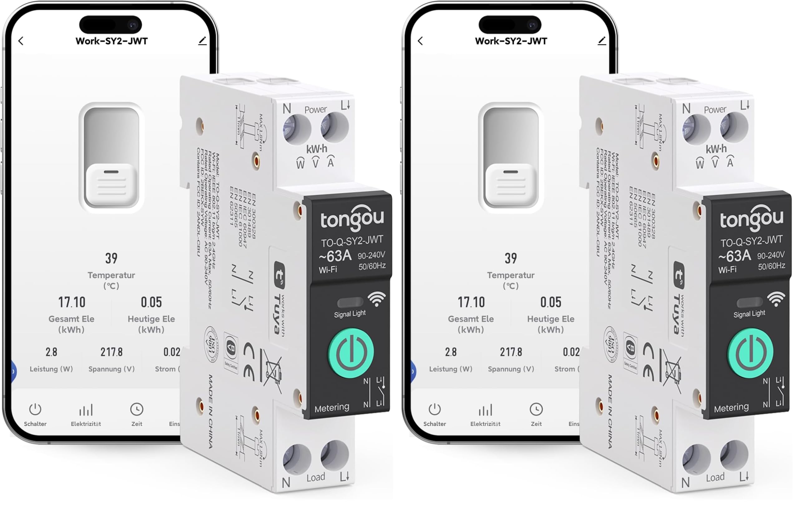 TONGOU SY2 JWT | WLAN Relé Inteligente Interruptor | Medición Potencia | Automatización Hogar | TUYA APP​ NO Hub Requerido | Control Inalámbrico Iluminación +Electrodomésticos (Paquete de 2)