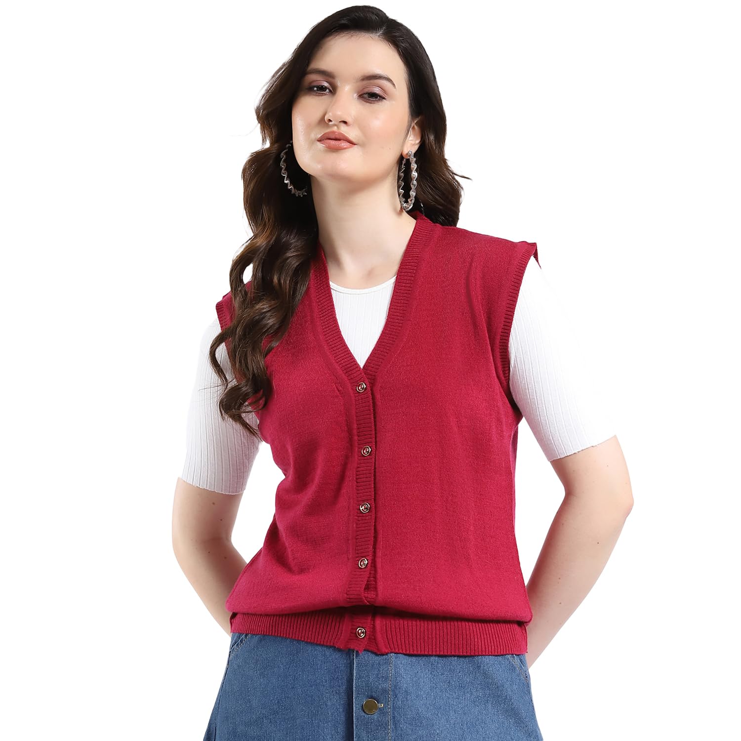 monte carlo Women Regular Fit V Neck Solid Button Closure Sleeveless Cardigan | Warm Winter wear | Cozy Knitted Sweater | Casual Layering Outfit | Winter Cardigan for Women's-picture-25