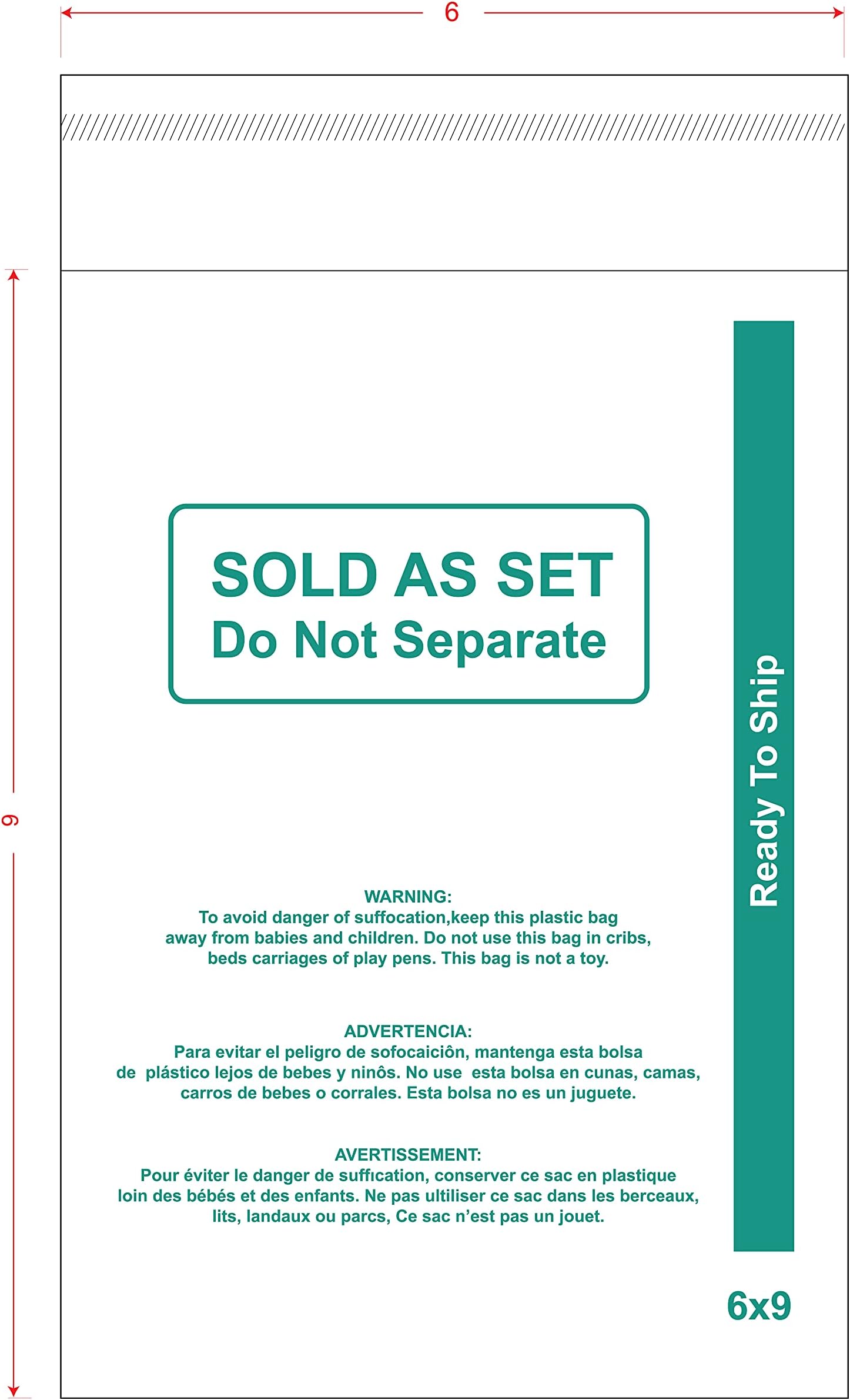 6x9 (1000 count) Self Seal Clear Poly bags with Suffocation Warning, Sold As Set and Ready to Ship - for Shipping and Retail Packaging