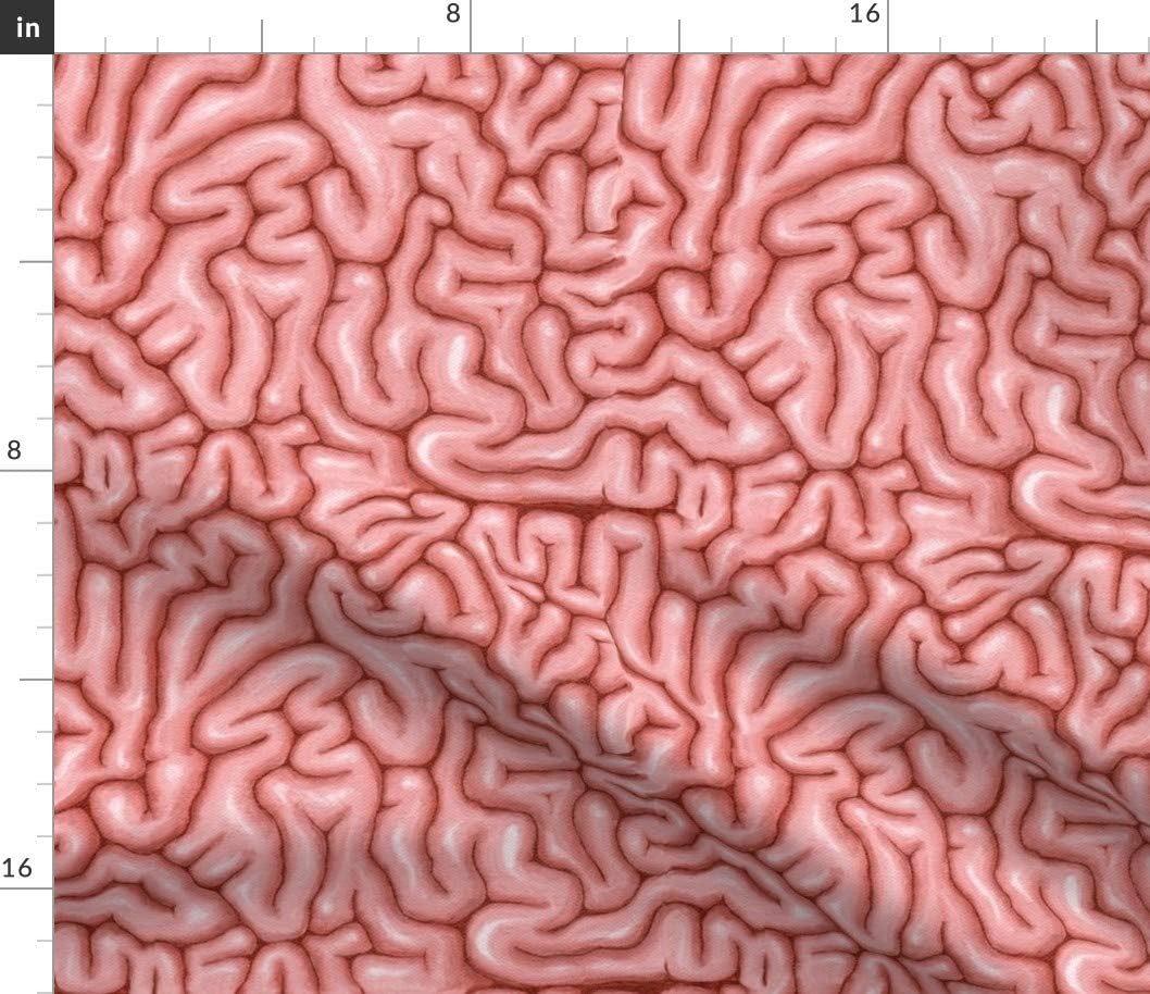 Spoonflower Fabric - Natural Pink Big Brains Anatomy Zombie Gross Brain Printed on Cotton Poplin Fabric by The Yard - Sewing Shirting Quilting Dresses Apparel Crafts