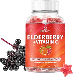 Elderberry Gummies with Vitamin C - Double Strength Elderberries Extract - Zinc, Multivitamins, B-Complex - for Immune Support Vitamins, Raspberry Flavor (1 Bottle)