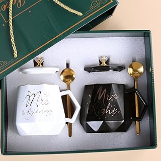 Disoza Mr Right Mrs Always Right Tassen Geschenk Valentinstag Kaffeetassen Hochzeit für Brautpaar Schwarze & Weiße Tasse Set Hochzeit Verlobung Jahrestag Tasse Weihnachten Geschenke für Paare