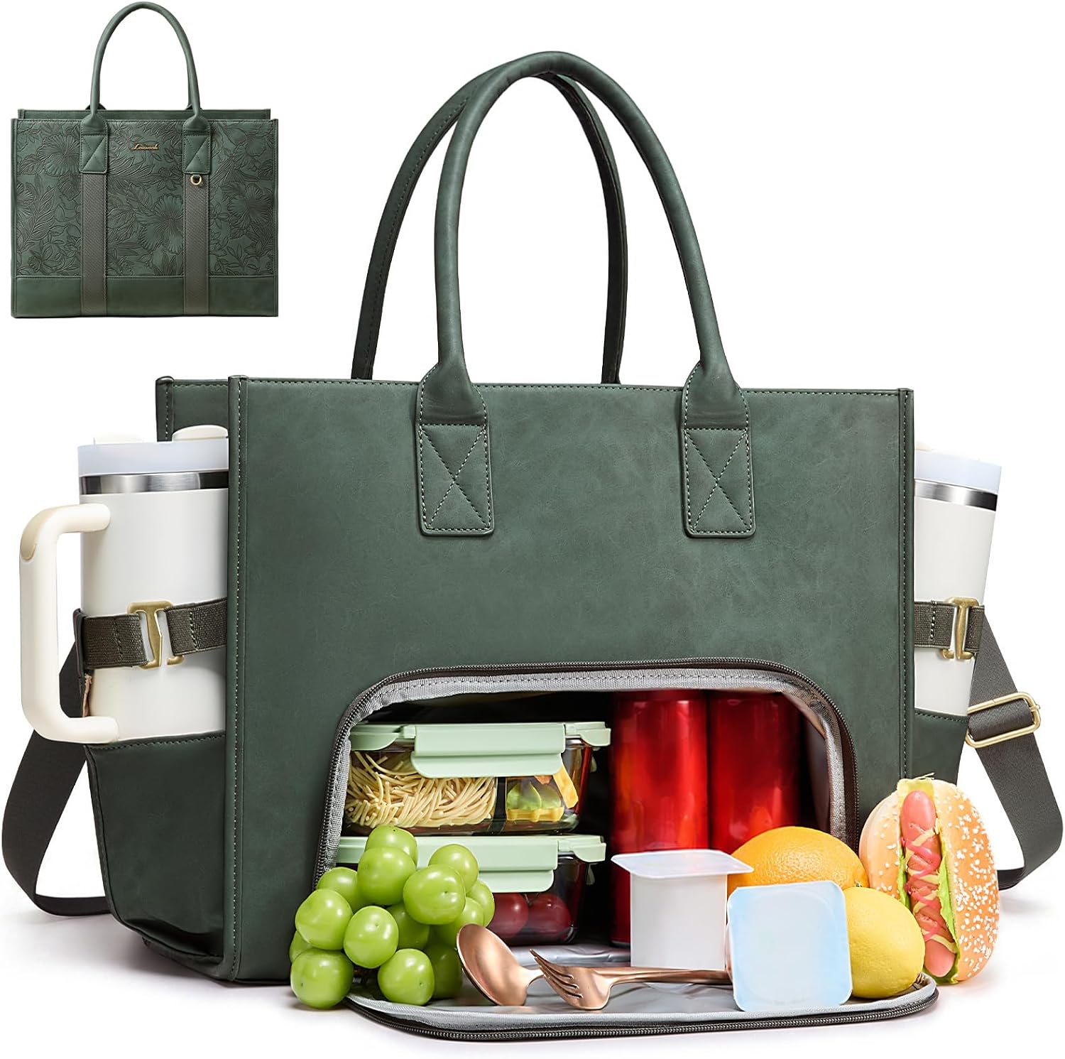 LOVEVOOK Work Tote Bag with Lunch Compartment with Giant Tumbler Holder,17 Inch Waterproof 3 in 1 Lunch Bag Women Men Laptop Bag Purse Tote with Padded Sleeve for Teacher,Nurse,College,Travel,Office