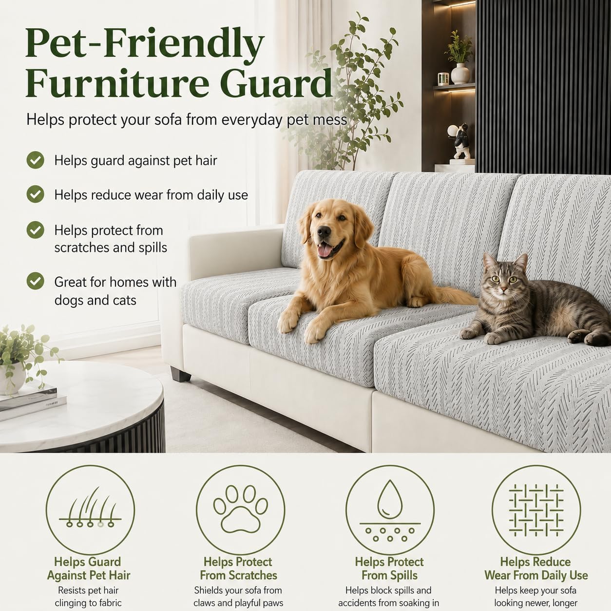 Stretch Couch Cushion Covers with Adjustable Buckle | Anti Slip Sectional Sofa Seat Covers Washable Skin Sofa Slipcovers Pet Friendly Furniture Protector